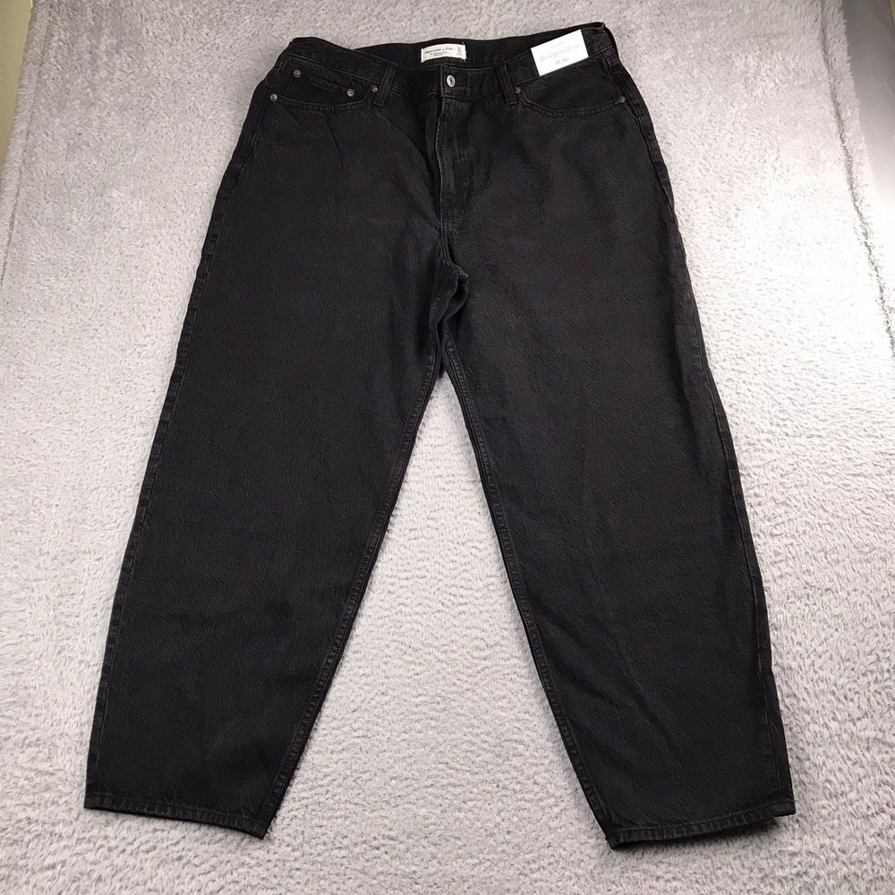 Abercrombie & Fitch Tapered Loose Jeans Women 33 16R Black High Rise Denim NEW